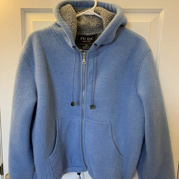 Sherpa Fleece Blue Hoodie/Jacket - Picture 3 of 4